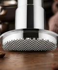 Straight Up 58mm Espresso Tamper flat bottom design with textured brushed stainless steel base for even coffee compression.