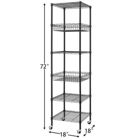 Heavy Duty 6 Tier Wire Shelving Unit Rolls Flat On Smooth Casters, 18X18X72 Inch Adjustable Black Metal Rack, Sick Storage For Kitchen Garage Or Pantry, No Sweat Setup All Year Round