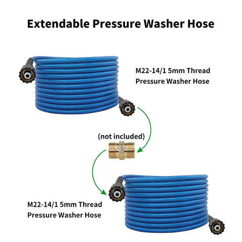 Heavy Duty Pressure Washer Hose 25 Ft 1/4 Inch Ultra Flexible Replacement Extension Hose, 3000 PSI Max, M22-14mm threads