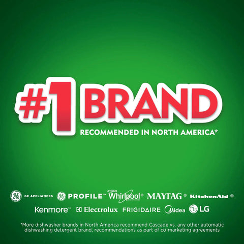 Image of '#1 Brand Recommended in North America' with various dishwasher brands logos on a green background.