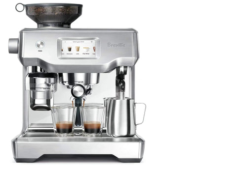 Heavy Duty Fully Automatic Espresso Machine With Slick Touchscreen Interface And Pro Grade Dual Boiler Rig For Killer Specialty Coffee At Home Featuring Precise Thermal Regulation And Smooth Simultaneous Brewing with dual glass cups and milk frother.