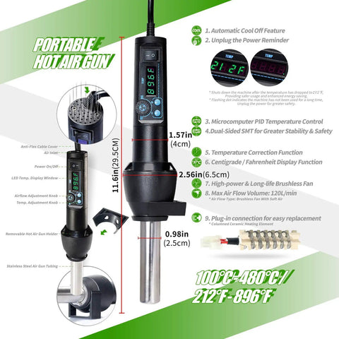 All In One Portable Soldering And Hot Air Rework Kit With PID Temperature Control 65W Soldering Iron and display details