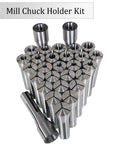 R8 Collet Set 29-Piece 1/32 Inch to 1 Inch Mill Collets Kit in Steel for Mill Machine with Chuck Holder displayed