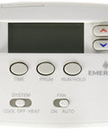 Single Stage Programmable Digital Thermostat With Huge Easy Read Display For Spot On One Degree F Control And Flexible Five One One Day Programming To Keep Your Home Comfy All Year, front view showing buttons and screen.
