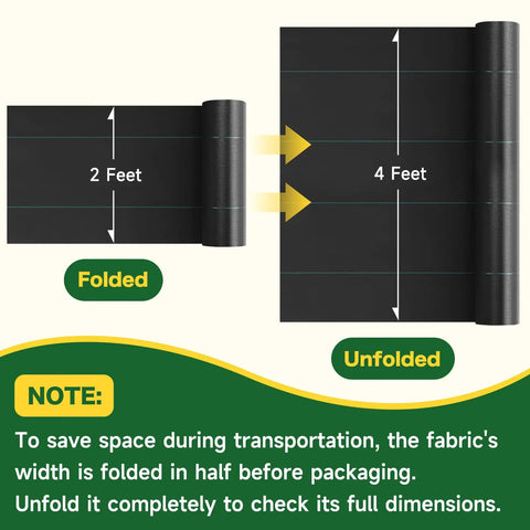 Diagram showing Heavy Duty Weed Barrier Landscape Fabric 4 Ft By 300 Ft 3.2 Oz Permeable Ground Cover folded to 2 feet.