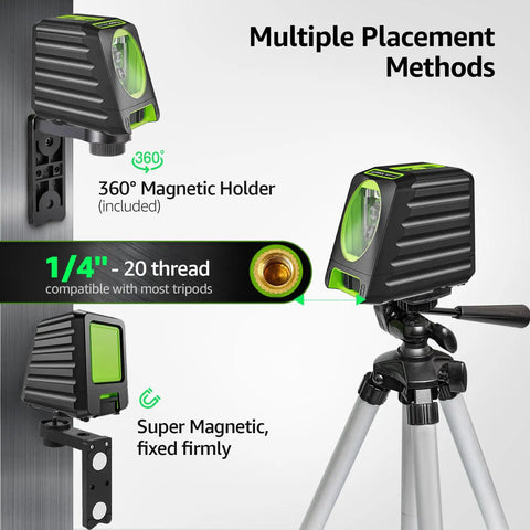Self Leveling Green Cross Line Laser Level Box 1G for Picture Hanging with magnetic base on wall and tripod