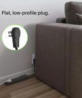Power Strip Surge Protector With Six Outlets And Flat Rotating Plug Six Foot Heavy Duty Extension Cord next to sofa