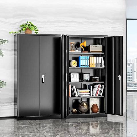 Heavy Duty 72 Inch Steel Storage Cabinet With 2 Locking Doors And 4 Adjustable Shelves Built Tough For Home Office And Workshop Organization Industrial Grade Cold Rolled Steel Anti Corrosion Powder Coat 900 Pound Total Capacity open showing contents
