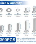 390 Pcs M4 Phillips Pan Head Machine Screws With Nuts And Washers 304 Stainless Steel Fully Threaded Set In Sizes 5mm To 20mm Assortment Kit For DIY Fixes