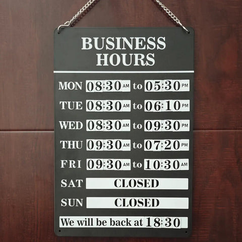 Magnetic Changeable Business Hours Sign for Storefronts, heavy-duty metal with magnetic blocks and stainless steel chain