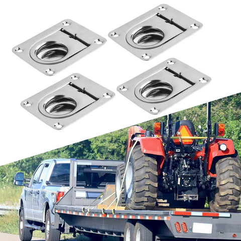 Heavy Duty Stainless Steel Flush Mount D Rings Anchors Recessed Tie Downs for Boat Cargo, Trailers and Truck Flatbeds
