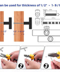 Installation guide for 40 Pack Dope Matte Black Square Cabinet Knobs And 2 Inch Pulls For Single Hole Cabinets showing dimensions and tools used.