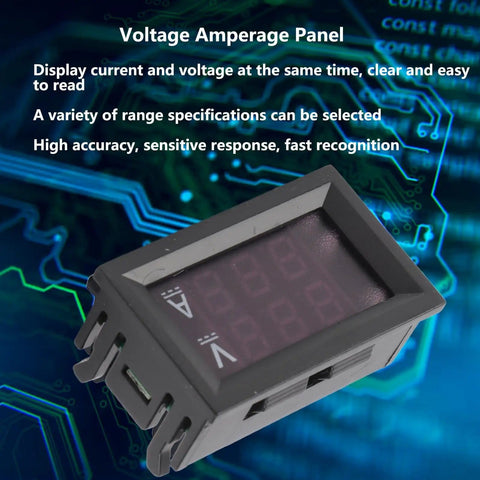 Digital Voltmeter Ammeter Multimeter With LED Display Dual Range DC 0V To 100V Current Meter panel over circuit background