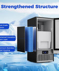 Interior view of 15 Inch Under Counter Commercial Ice Maker Produces 110 Lbs Of Ice Daily With 25 Lb Storage Capacity showing food grade materials.
