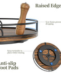 9 Inch Wooden Lazy Susan Turntable Organizer with anti-slip foot pads and raised iron edges for spice jars and cans