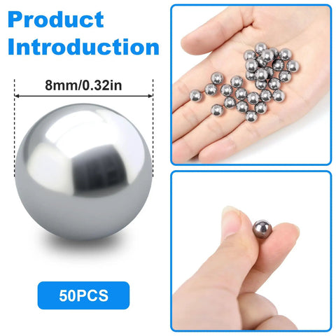 50 Pack 8mm Nail Polish Mixing Balls Stainless Steel Bearing Balls For Nail Art Paint Mixing Beads 316 Stainless Steel With High Temperature Resistance And Corrosion Protection Pro Grade, 8mm ball shown in hand