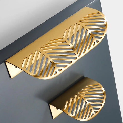 Two Pack Brass Edge Pulls With Copper Back Mount For Concealed Hidden Drawer Wardrobe Doors Arc Finger Pulls Hollow Out Design
