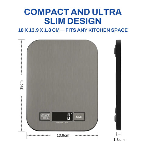 Ultra Precise Digital Kitchen Scale With 5Kg Capacity And 1G Increments Six Unit Modes Plus Tare And Macros LCD Readout