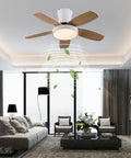 Ceiling Fan with Light 2200 Lumens 3 Color Temperature Flush Mount Indoor in modern living room with wooden blades.