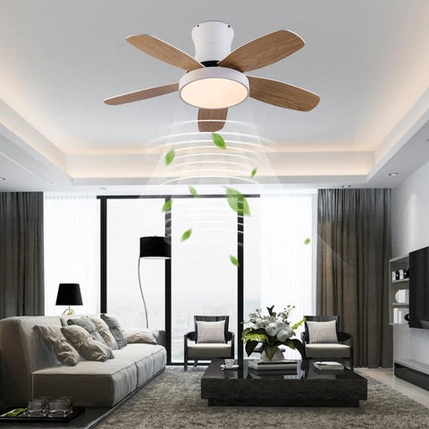 Ceiling Fan with Light 2200 Lumens 3 Color Temperature Flush Mount Indoor in modern living room with wooden blades.