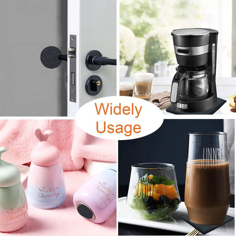 Image collage of home items including a door stopper, coffee maker, decorative bottles, and glasses, with text 'Widely Usage'
