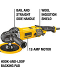 Beast Mode Heavy Duty Corded Car Buffer Polisher, 7 Inch To 9 Inch Dual Size with 12 Amp Motor and Hook-And-Loop Backing Pad