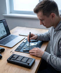 Person using 25 In 1 Precision Screwdriver Set For Electronics With Magnetic Handle And Anti Slip Grip on smartphone.