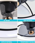 Close-up of Low Profile 360-Degree Bladeless Ceiling Fan With Light Kit, showing DC motor, iron, acrylic, and transparent fan blade.