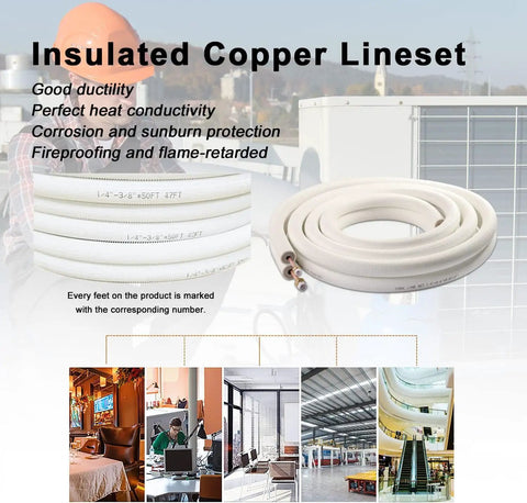 Pro Grade 25 Ft Insulated Line Set Kit For Mini Split AC DIY Friendly shown coiled with copper fittings