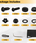 Pro Grade Anti Theft License Plate Screws Set includes black screws, washers, and a wrench for secure tag mounting.