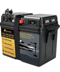 Kickass Smart Trolling Motor Battery Box Power Center with dual Anderson connectors and battery monitor display.