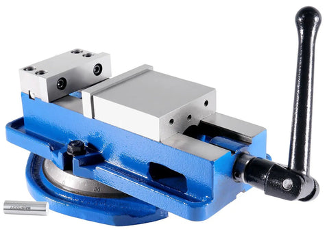 Beefy 3 Inch Heavy Duty Precision Swivel Base Milling Machine Vise With Quick Lock Hinged Handle And 3 Inch Jaw Width Three Point Five Four Inch Opening Blue Finish For Solid Clamping In Metalworking And Milling Projects