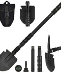 Folding Shovel With Pickaxe And Multi Tool Saw, Whistle, Compass And Bottle Opener, High Carbon Steel, 24 Inch Off Road Emergency Shovel In Portable Bag For Digging, Backpacking, Hiking, Gardening, And Other Outdoor Adventures