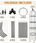 6Ft Adjustable Garden Obelisk Trellis With Four Rings And Decorative Tops Dope Rustproof Black Metal Plant Support package contents
