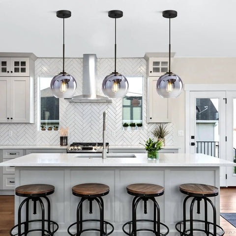 Bold Mercury Glass Pendant Light With Silver Gradient Globe Mid Century Modern Kitchen Island Ceiling Fixture above island