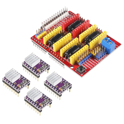 Hands On CNC Shield Expansion Board V3.0 with four DRV8825 stepper driver modules and heatsinks for engravers and 3D printers