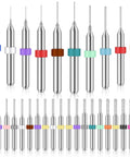 Pro Grade 30 Pc Shank Tungsten Carbide Micro Drill Bit Set For PCB Milling And Jewelry Engraving displayed in rows, various sizes from 0.1mm to 3.0mm.