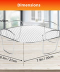 Premium Steel Air Fryer Basket Set With Nonstick Mesh For Even 360 Degree Heat Circulation showing dimensions 8.3x7.9x3.5 inches