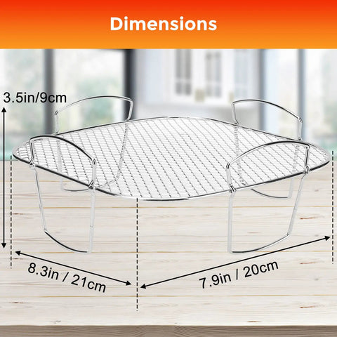 Premium Steel Air Fryer Basket Set With Nonstick Mesh For Even 360 Degree Heat Circulation showing dimensions 8.3x7.9x3.5 inches