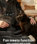 Wearable Blanket Hoodie For Adults With Flannel And Sherpa Lining, Extra Long Knee Length, Giant Pocket, Cozy AF Hoodie Blanket with cat print