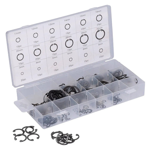 300 Piece Snap Ring Assortment Kit Alloy Steel Retaining Circlips With Storage Box For Auto Repair And Home Use Heavy Duty Set For Quick Reliable Hold Perfect For Automotive Repairs Home Projects And Quick Field Fixes, 3-32mm assortment