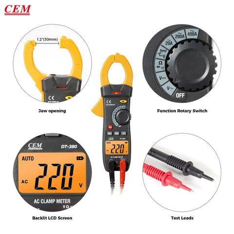 Must Have All In One Digital Clamp Meter With O Shaped Jaw Auto Range Voltage Tester Backlight And Flashlight For AC And DC Voltage Current Temperature Continuity Diode NCV DT 380