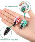 Two Piece Mini Screwdriver Set For Sewing Machines And DIY Fixes, chrome vanadium steel with PVC handles in hand.