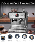 Kickstart Your Day Right With This Built In Grinder Espresso Machine Cranking Out 20 Bar High Pressure Shots Paired With A Reliable Milk Frother Steam Wand For Sipping Spot On Lattes And Cappuccinos At Home In Light Gray, showcasing espresso maker with built-in grinder and steam wand.