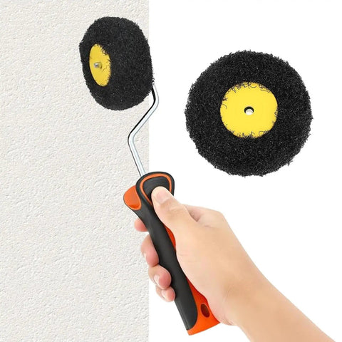 Pumpkin Profiled Corner Paint Roller For Inside Outside Walls Knock Out Drywall Detail Brush in use on textured wall
