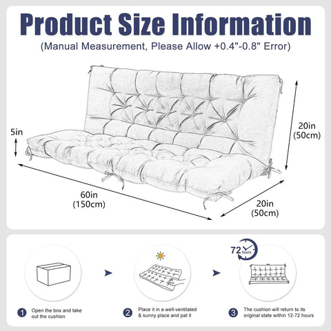 Porch Swing Cushions For 60 Inch Benches Weatherproof Outdoor Must-Have 3 Seater Cushion Thick 5 Inch Replacement Navy Blue 60x40 Inch UV Resistant