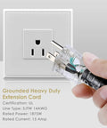 Hand plugging 50Ft Outdoor Power Extension Cord With Seven NEMA 5 15R Outlets 14 Gauge SJTW Cable 3 Prong Male Plug
