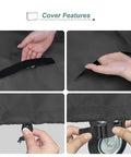 Close-up of features on a Waterproof Cooler Cart Cover For 80 Quart Patio Coolers Fits Rolling Ice Chest 36L By 20W By 34H Inches