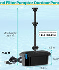 All In One Pond Filtration System With 660GPH Fountain Pump Kit For Outdoor Koi Ponds And Garden Ponds, 40W Corded Electric Pump
