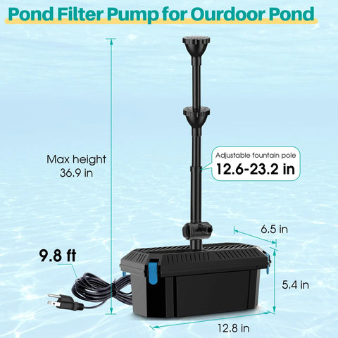 All In One Pond Filtration System With 660GPH Fountain Pump Kit For Outdoor Koi Ponds And Garden Ponds, 40W Corded Electric Pump